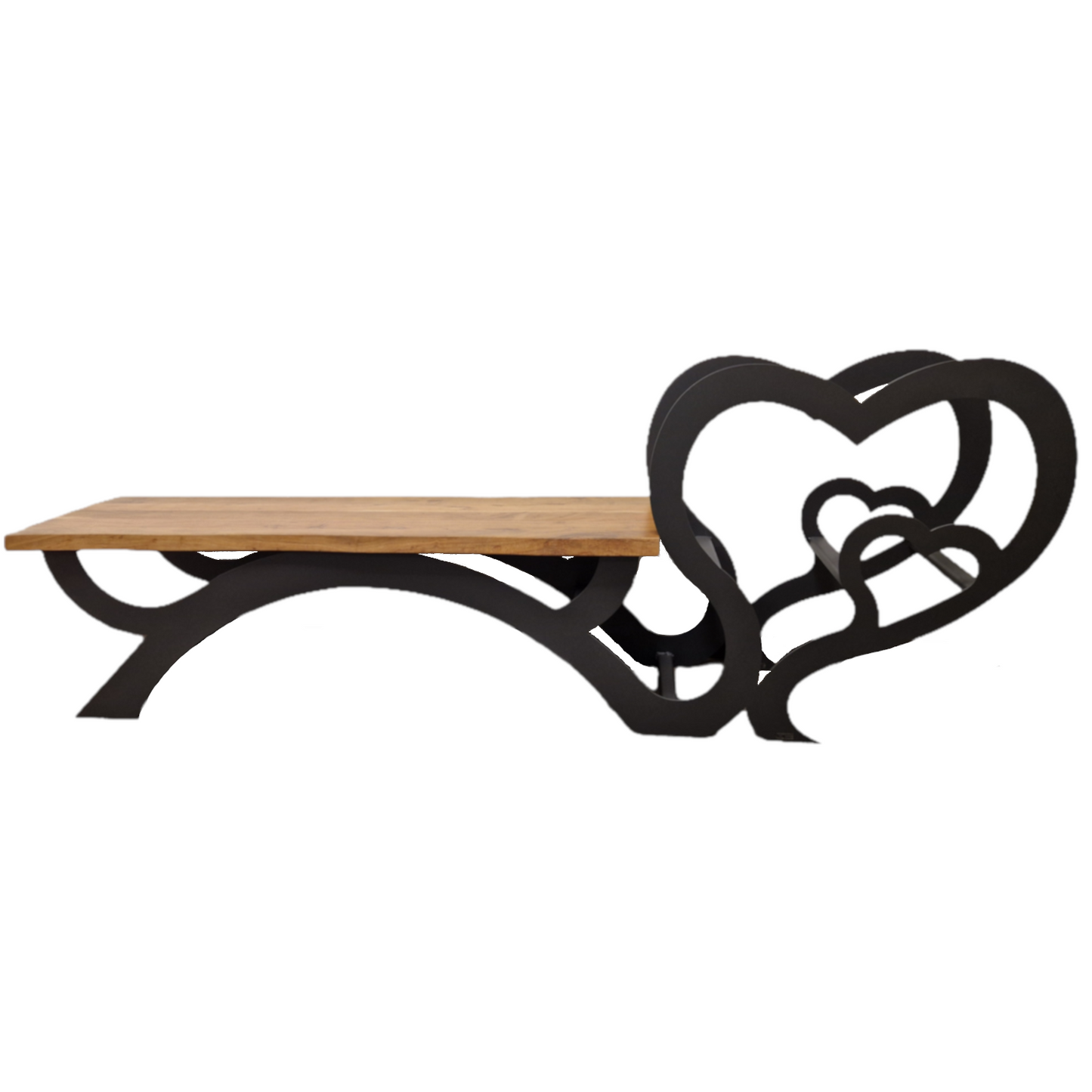 Romantische Holzbank mit Herzmotiv