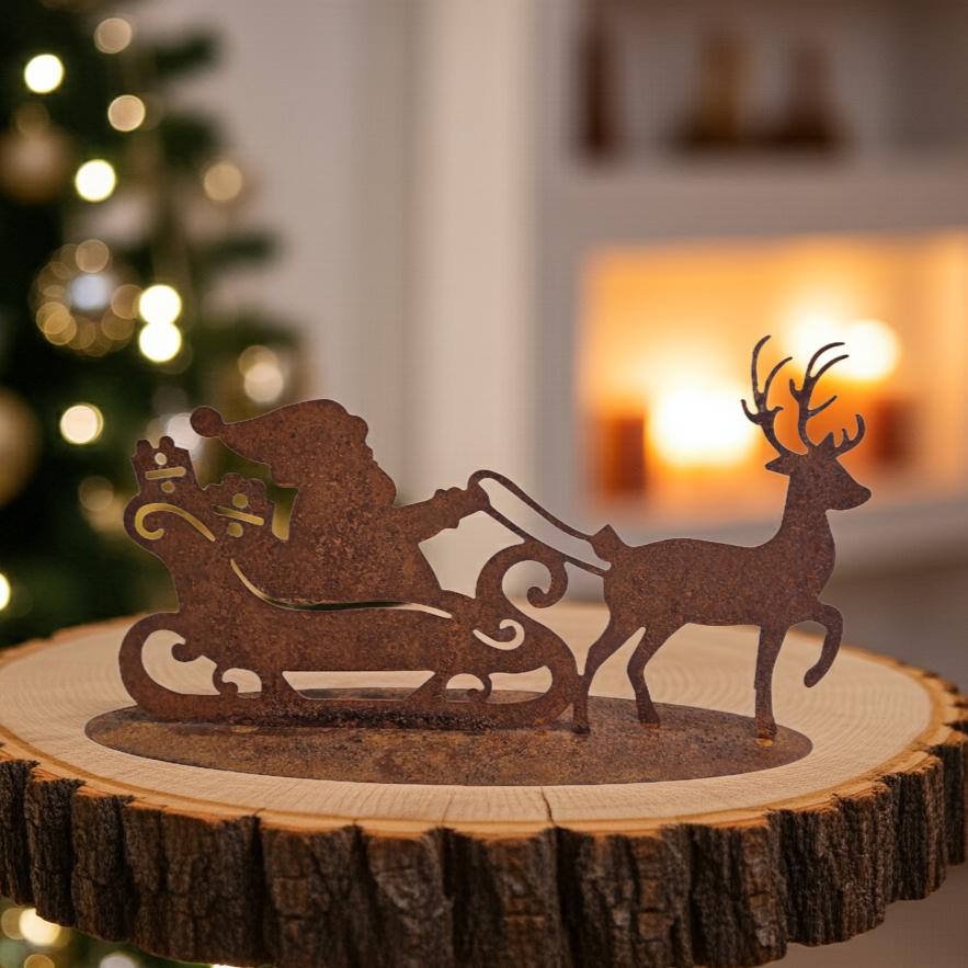 Nikolaus mit Rentier Rostfigur