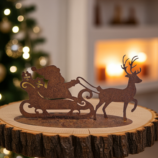 Nikolaus mit Rentier Rostfigur